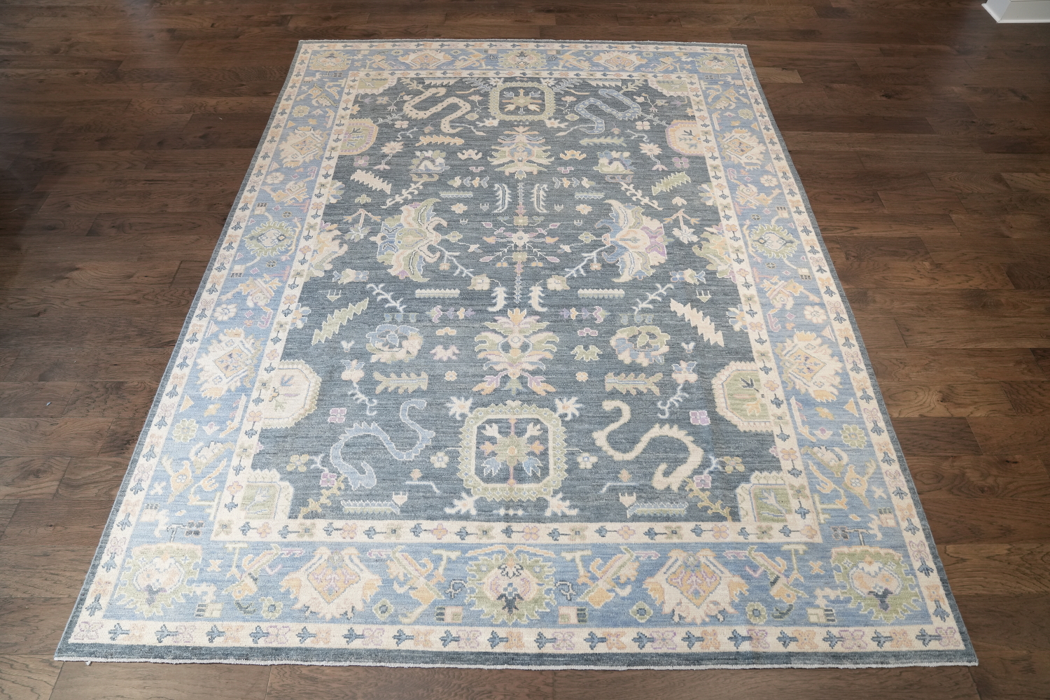 Vegetable Dye Dark Grey and  Lilac Oushak Turkish Area Rug 9x12