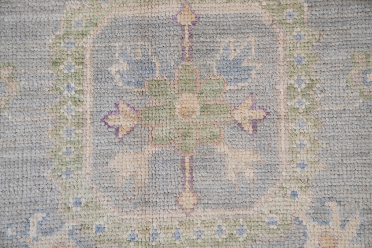 Pastel Toned Muted Grey Oushak Turkish Hand Knotted Rug 9x12 ft