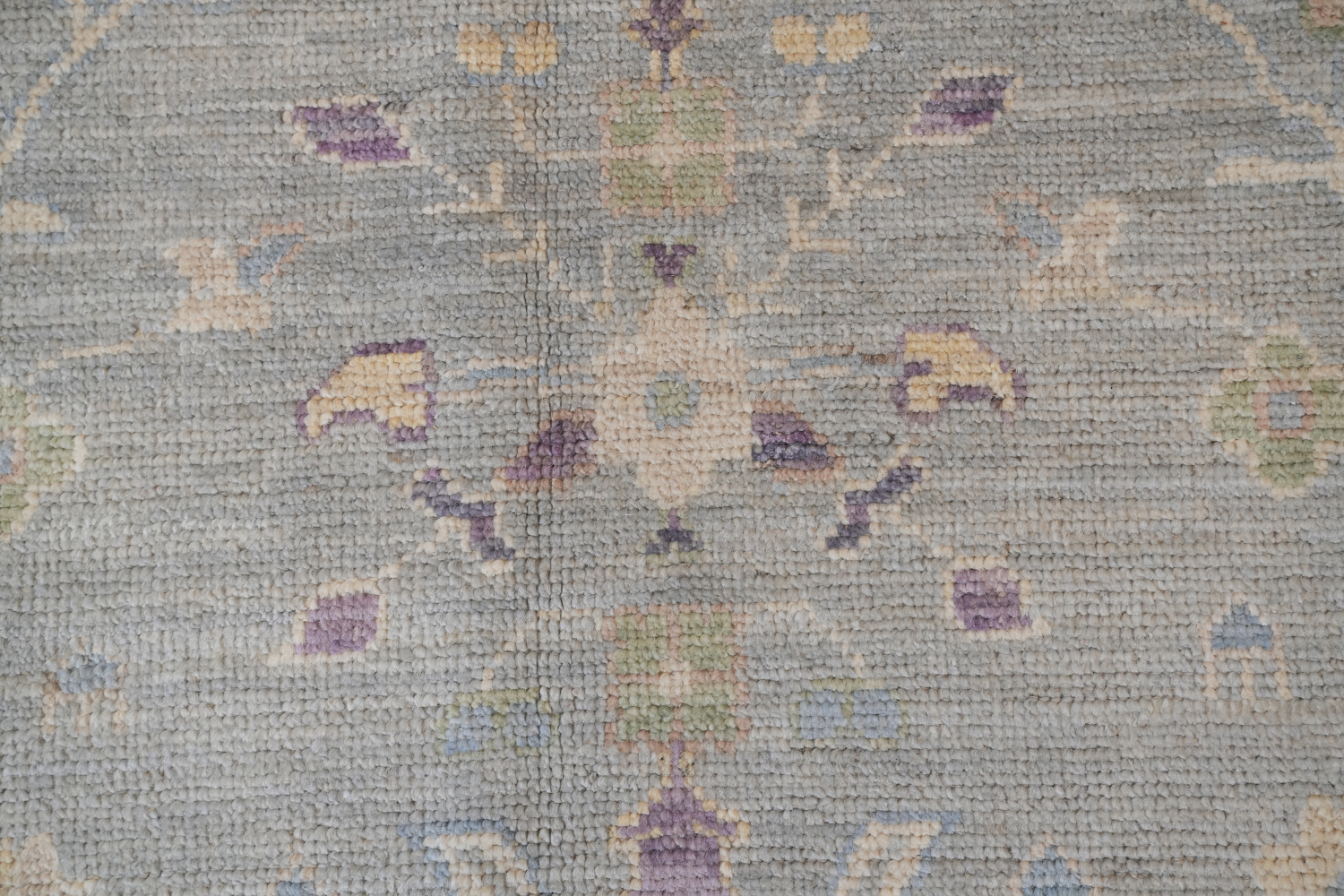 Pastel Toned Muted Grey Oushak Turkish Hand Knotted Rug 9x12 ft