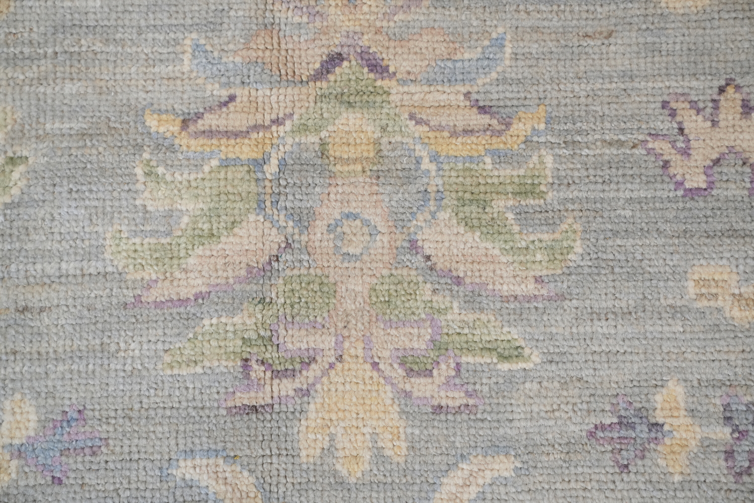 Pastel Toned Muted Grey Oushak Turkish Hand Knotted Rug 9x12 ft