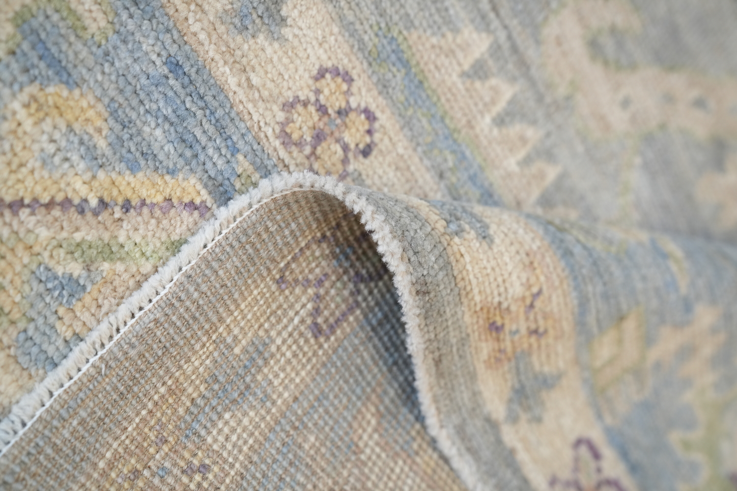 Pastel Toned Muted Grey Oushak Turkish Hand Knotted Rug 9x12 ft