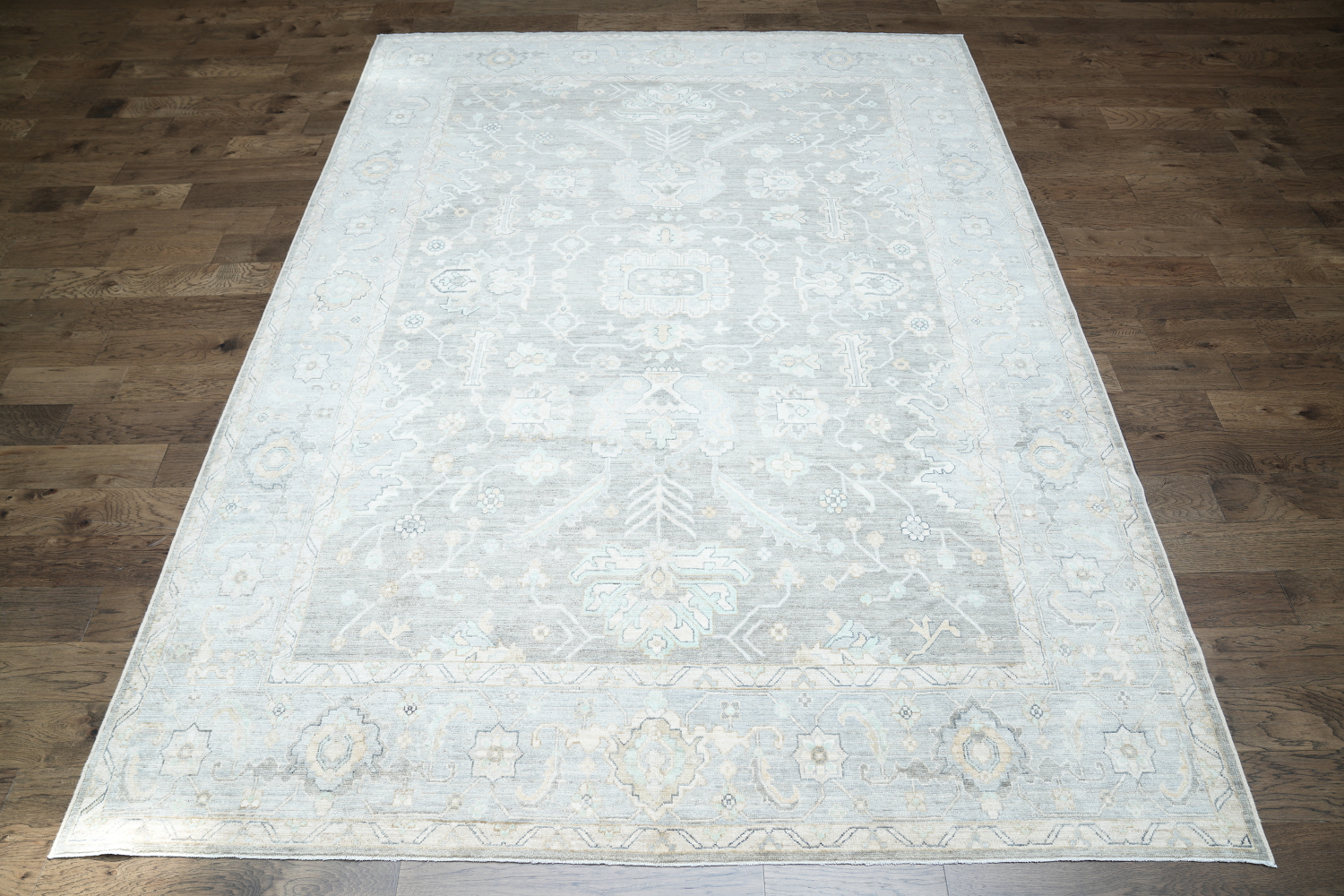 Vegetable Dye Muted Grey Oushak Turkish Area Rug 9x12
