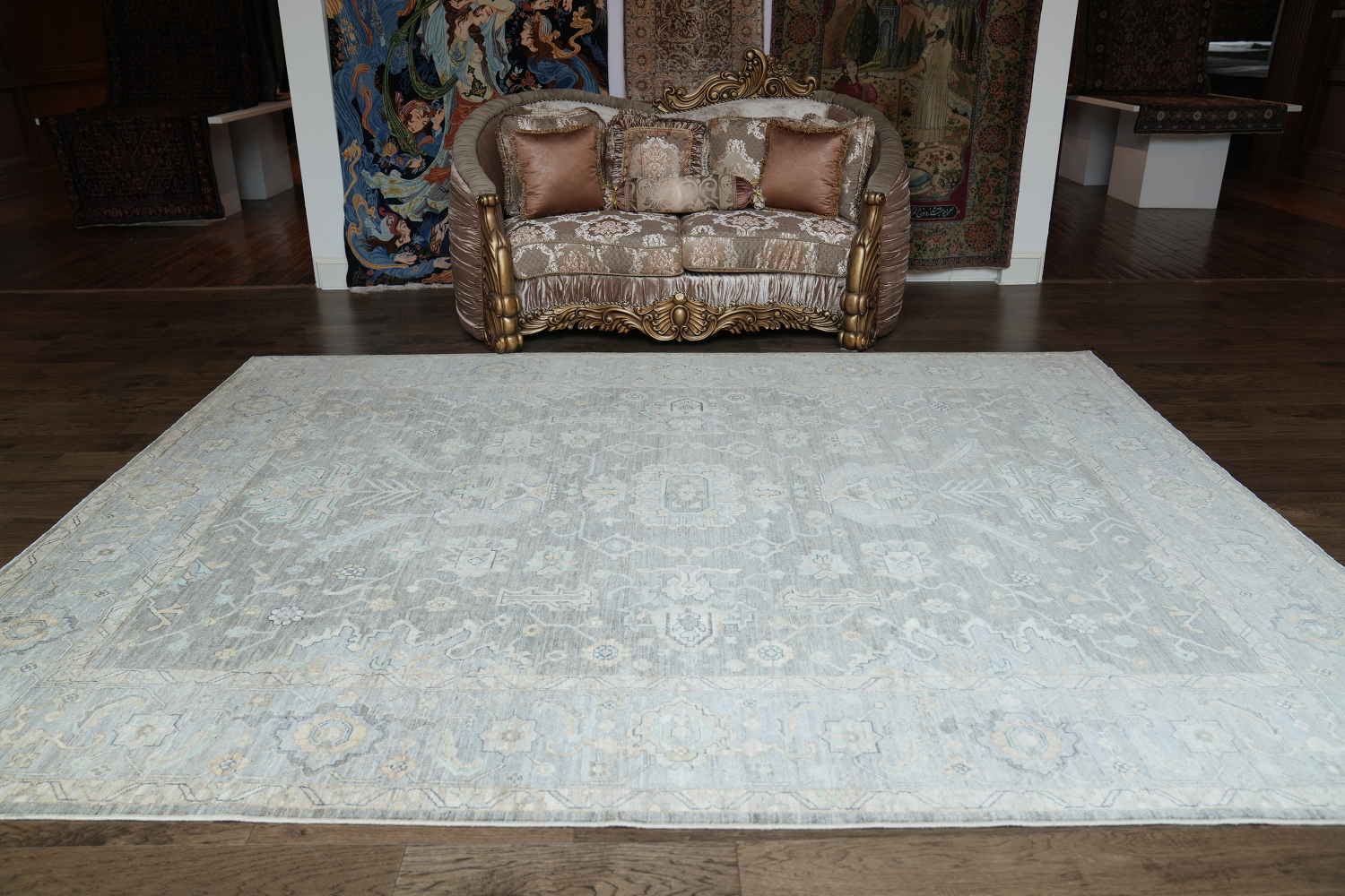 Vegetable Dye Muted Grey Oushak Turkish Area Rug 9x12