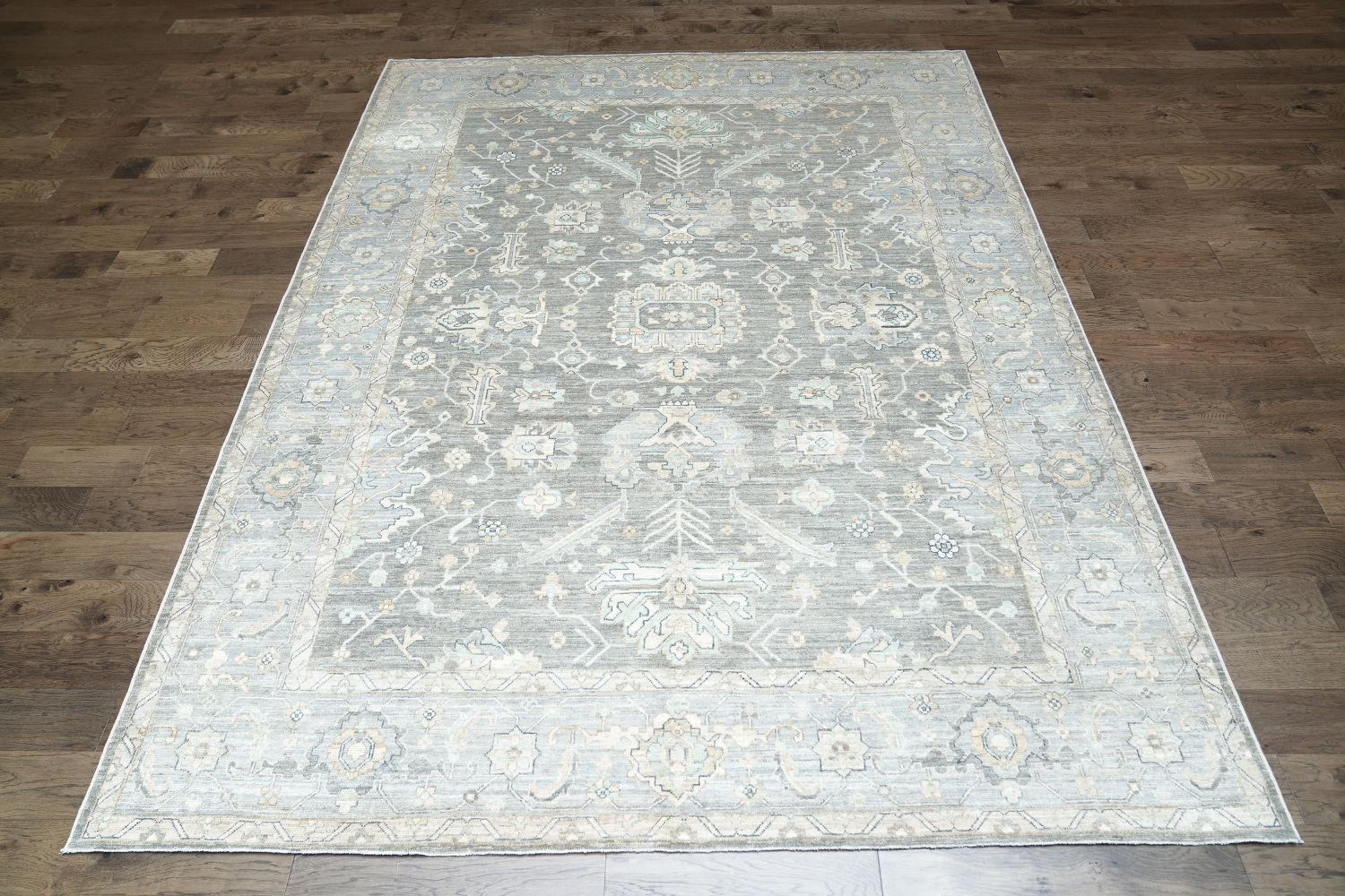 Vegetable Dye Muted Grey Oushak Turkish Area Rug 9x12
