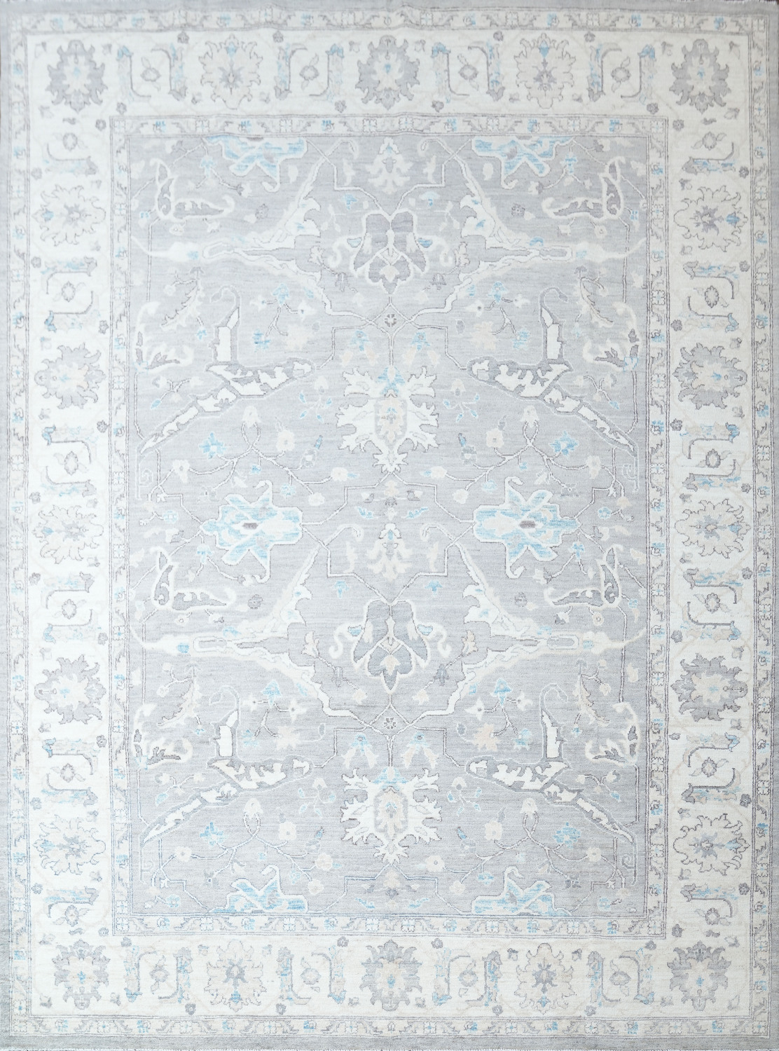 Vegetable Dye Grey and White Oushak Turkish Area Rug 9x12