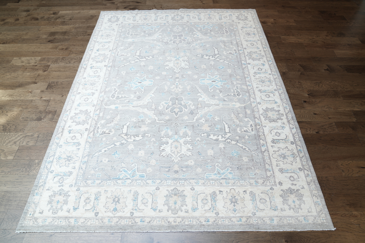 Vegetable Dye Grey and White Oushak Turkish Area Rug 9x12