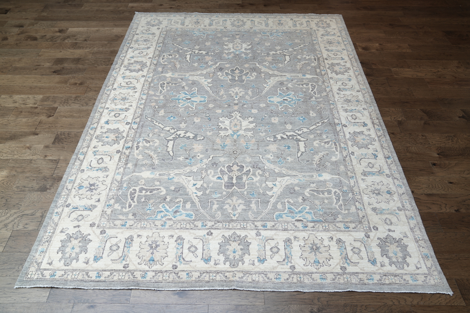Vegetable Dye Grey and White Oushak Turkish Area Rug 9x12