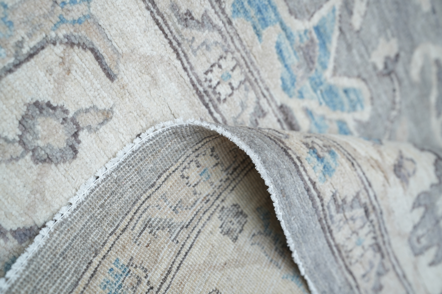 Vegetable Dye Grey and White Oushak Turkish Area Rug 9x12