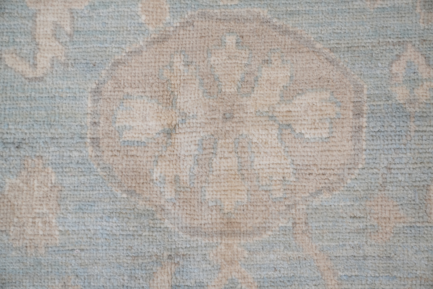 Muted Blue and White Oushak Turkish Living Room Rug 9x12