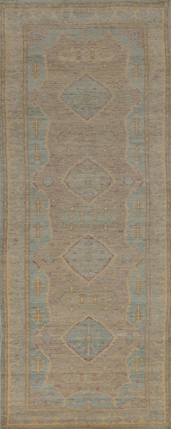 Vegetable Dye Oushak Turkish Runner Rug 3x10