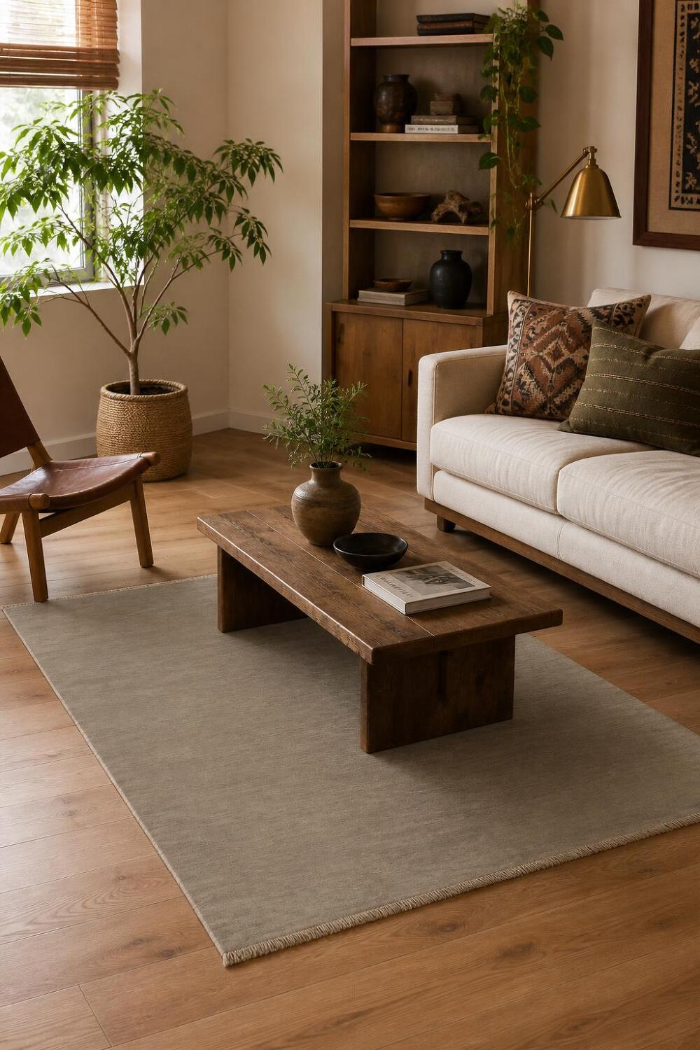 Beige & Gray Wool Gabbeh Oriental Area Rug 5x8
