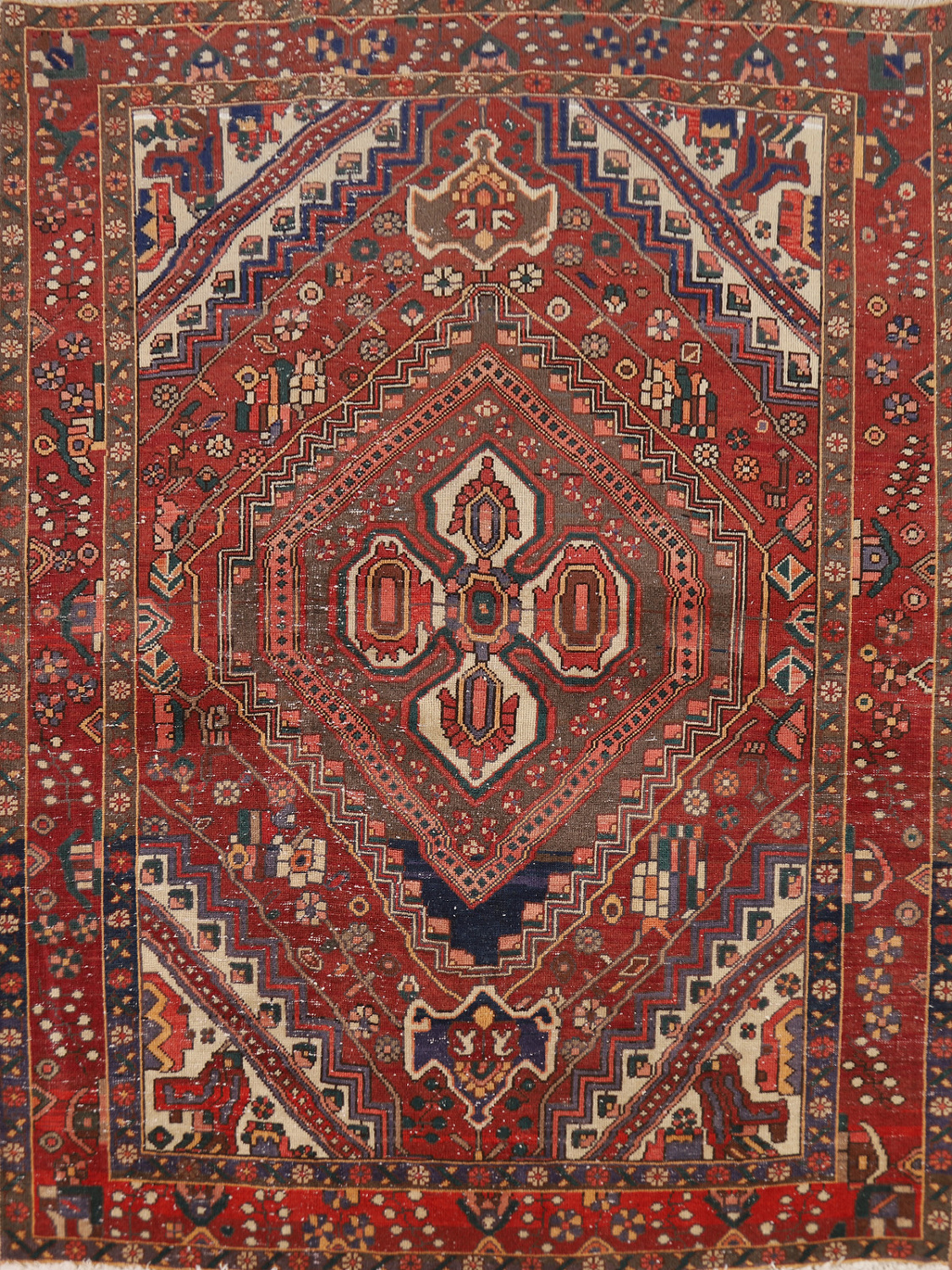 Geometric Wool Vintage Bakhtiari Persian Rug 5x7