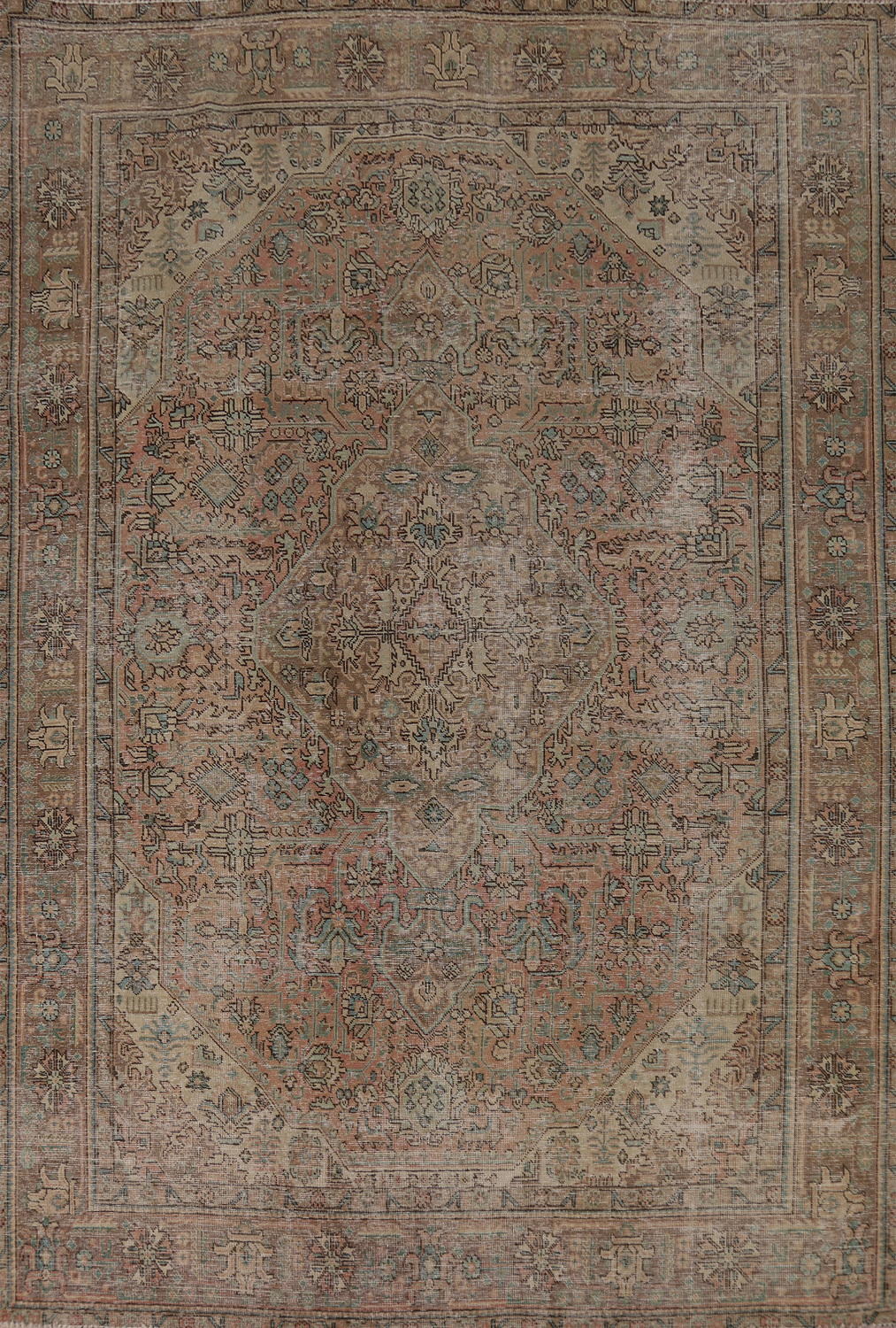 Geometric Wool Vintage Tabriz Persian Area Rug 6x9