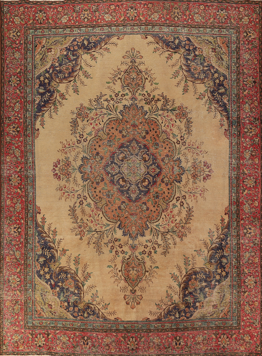Vintage Gold Medallion Tabriz Persian Area Rug 9x12