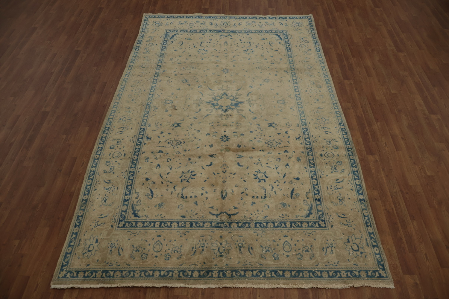 Classic Kashan Persian Area Rug 7x11 in Subtle Blues and Warm Earthy Tones