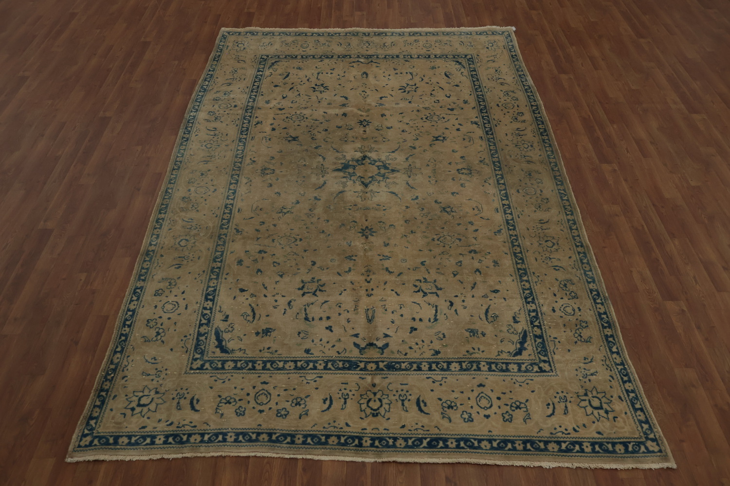 Classic Kashan Persian Area Rug 7x11 in Subtle Blues and Warm Earthy Tones