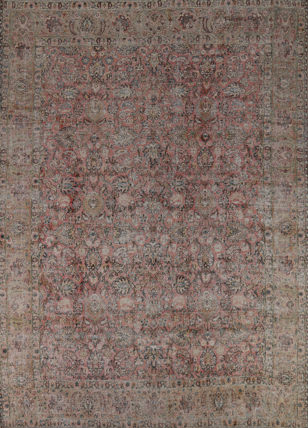 All-Over Floral Distressed Tabriz Persian Area Rug 10x13