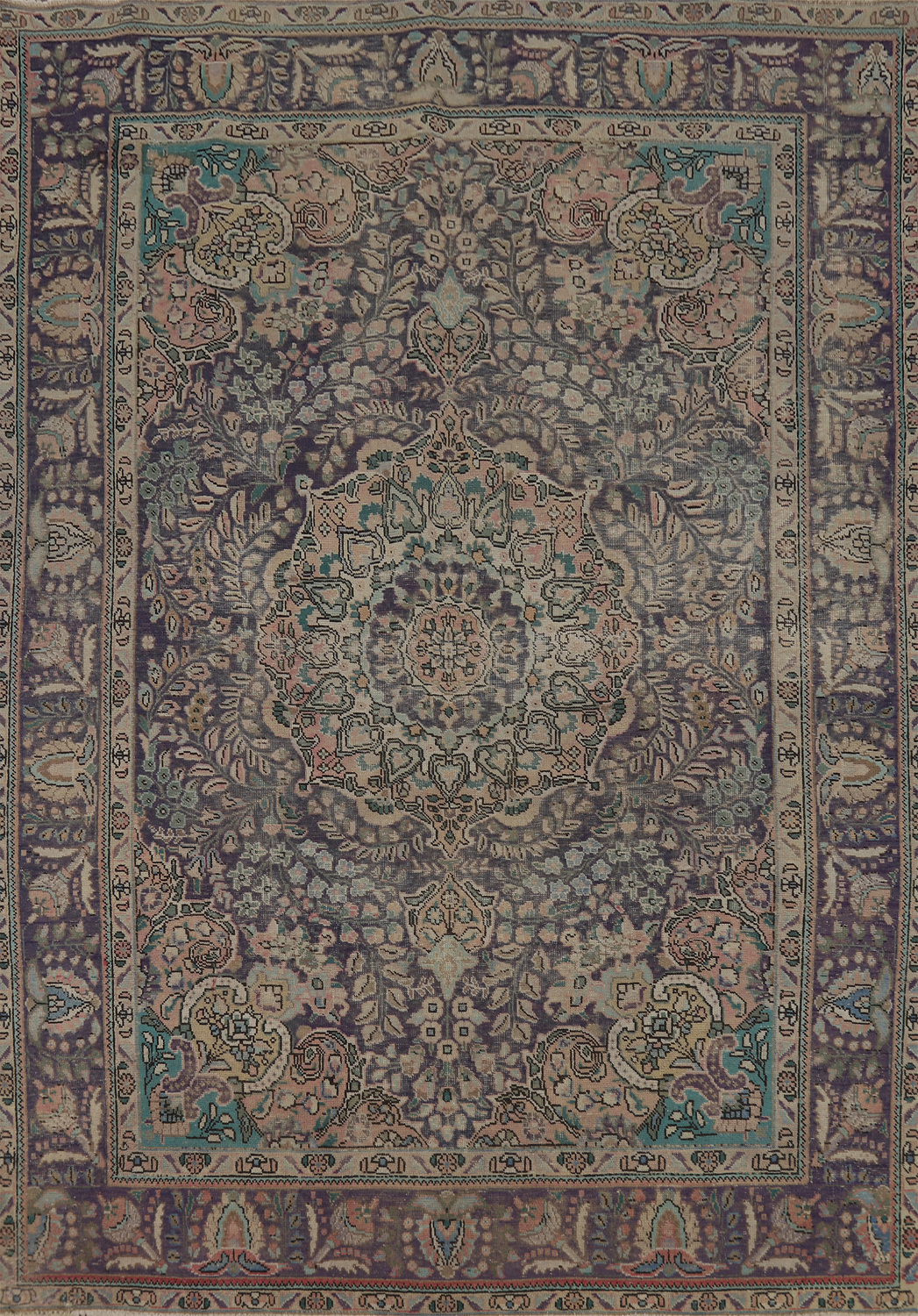 Navy Blue Vintage Tabriz Persian Area Rug 7x10