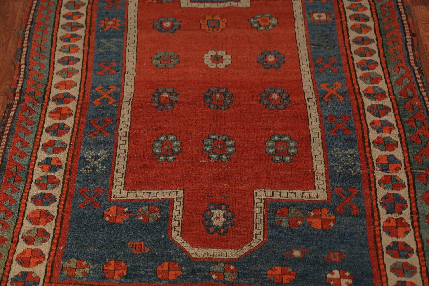 Pre-1900 Antique Red Geometric Kazak Oriental Rug 4x5