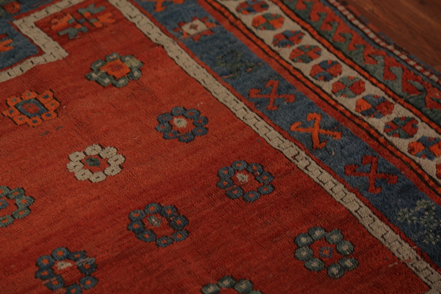 Pre-1900 Antique Red Geometric Kazak Oriental Rug 4x5