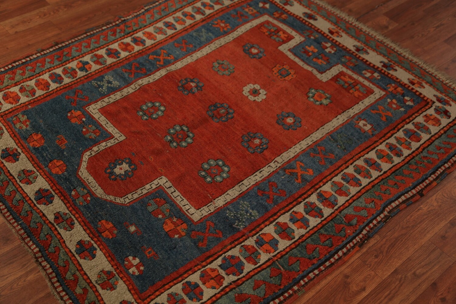 Pre-1900 Antique Red Geometric Kazak Oriental Rug 4x5