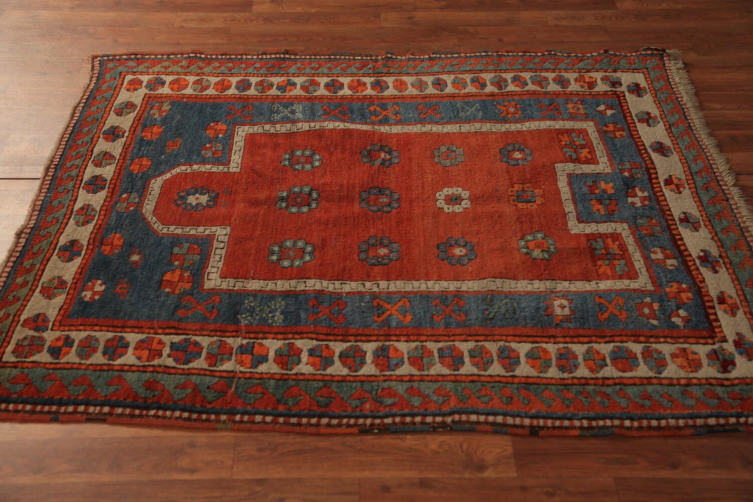 Pre-1900 Antique Red Geometric Kazak Oriental Rug 4x5