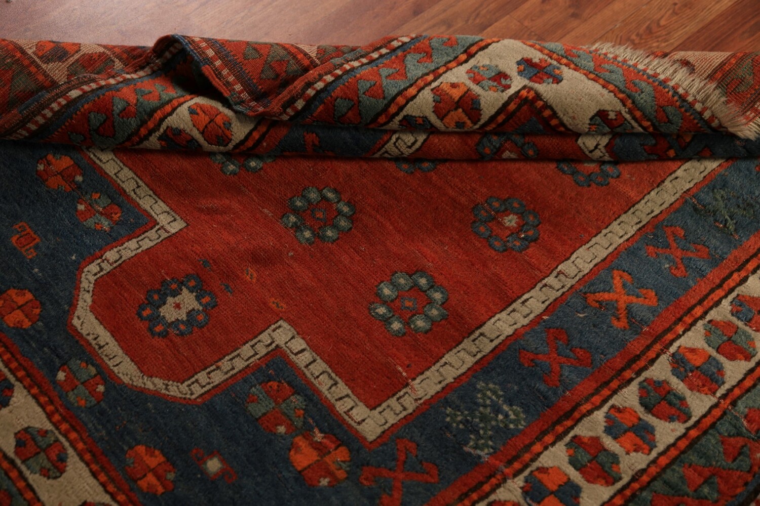 Pre-1900 Antique Red Geometric Kazak Oriental Rug 4x5
