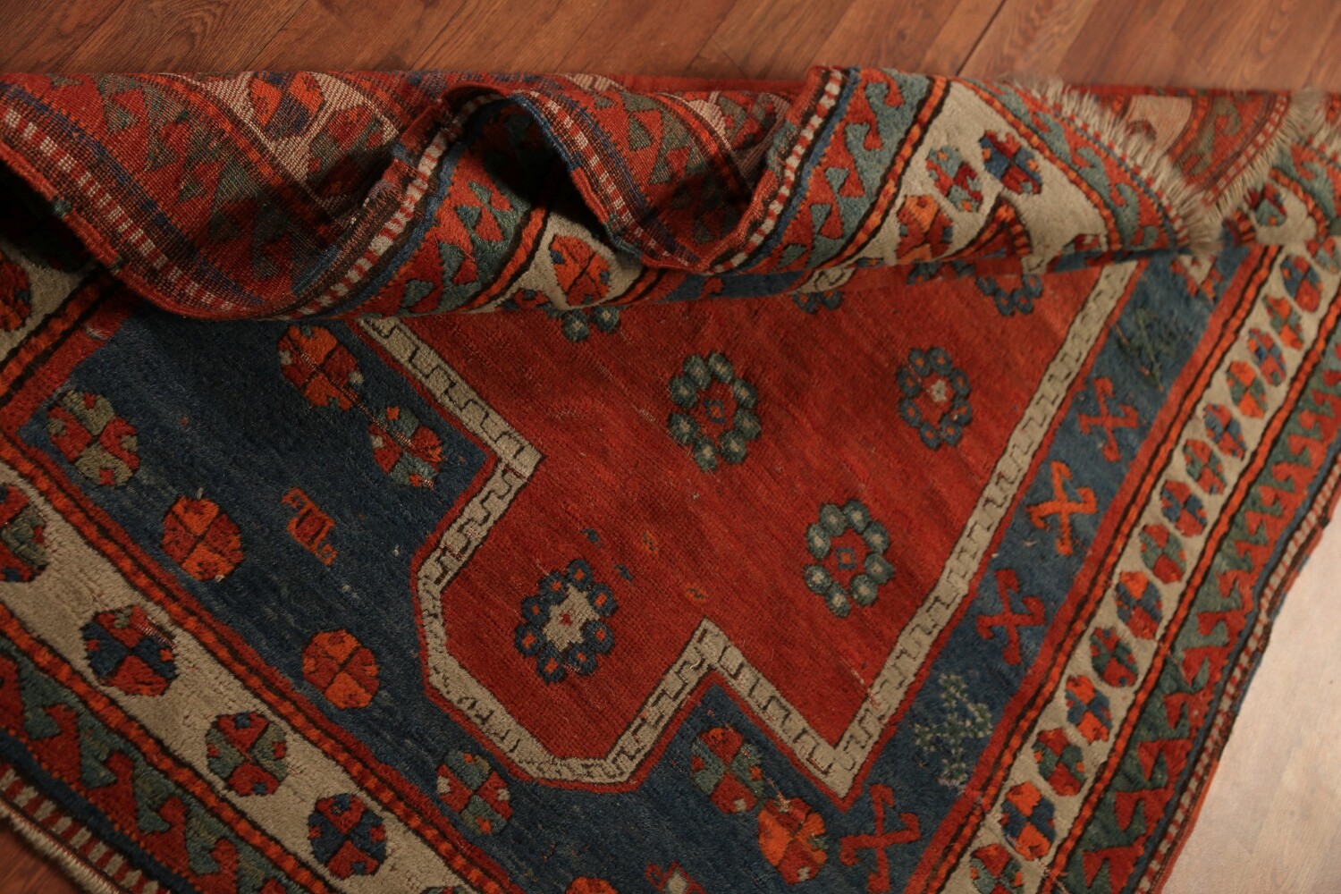Pre-1900 Antique Red Geometric Kazak Oriental Rug 4x5