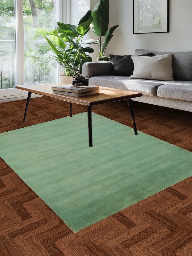 Green Handmade Gabbeh Wool Modern Rug 5x7