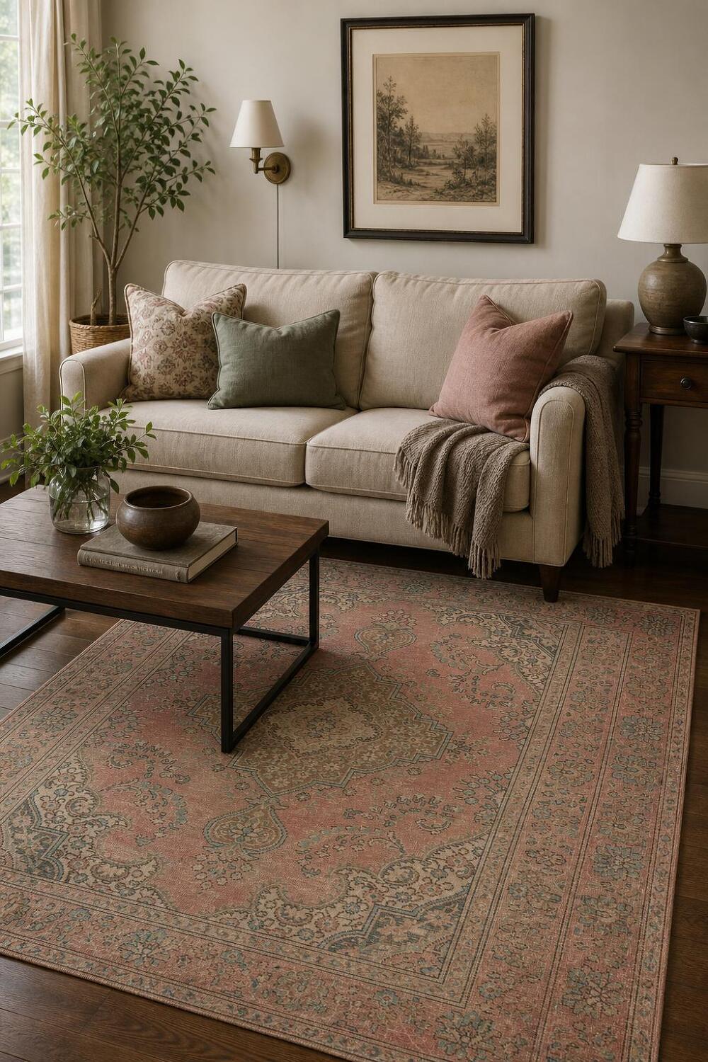 Pink Wool Medallion Tabriz Persian Area Rug 6x9
