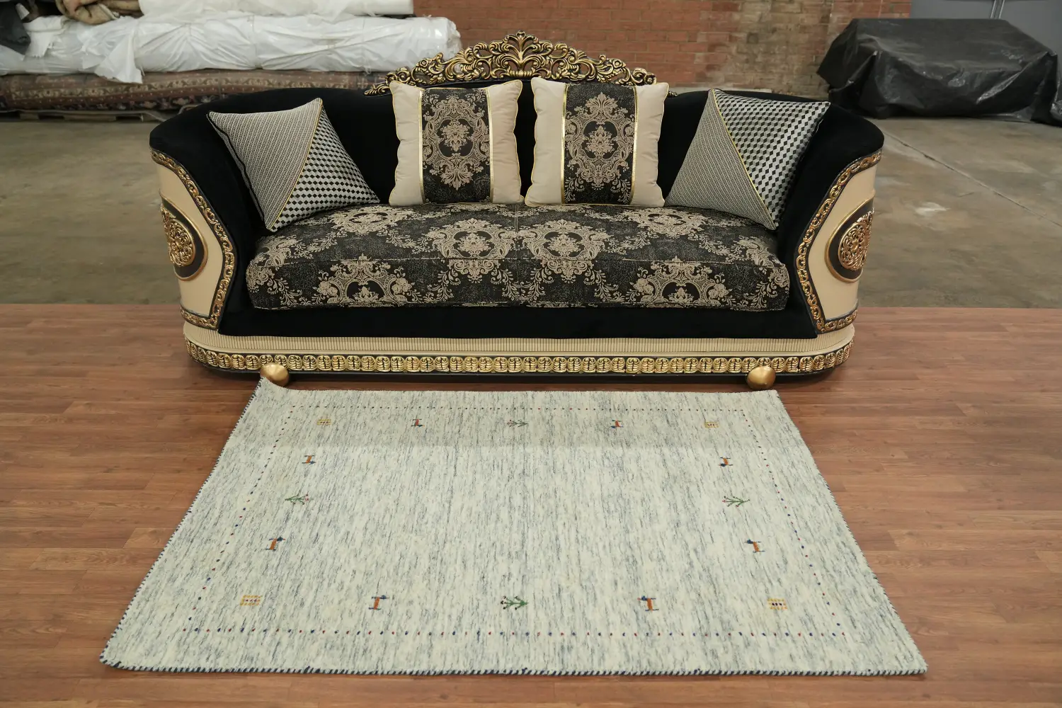 Modern Chic Gabbeh Rug in Neutral Tones with Artistic Abstract Patterns 4x6 ft