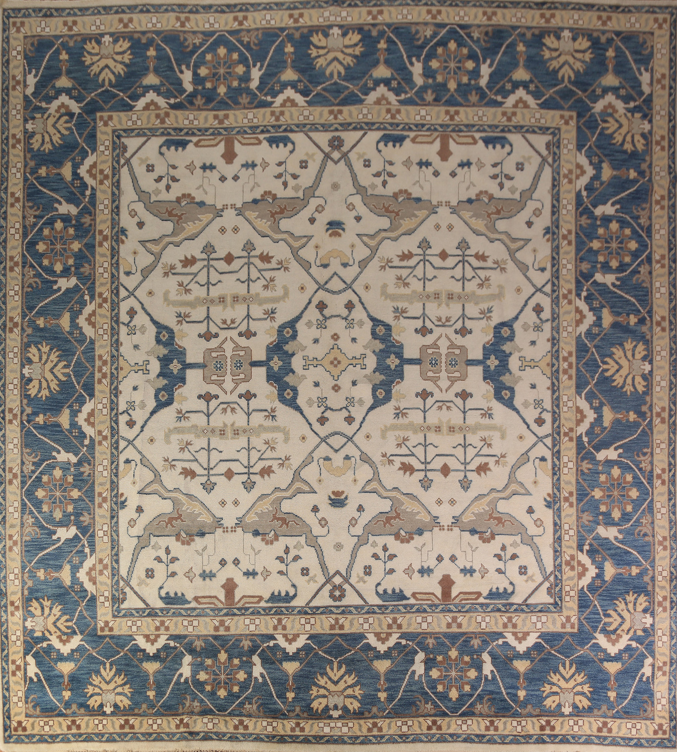Ivory & Blue Square Oushak Oriental Large Rug 14x14