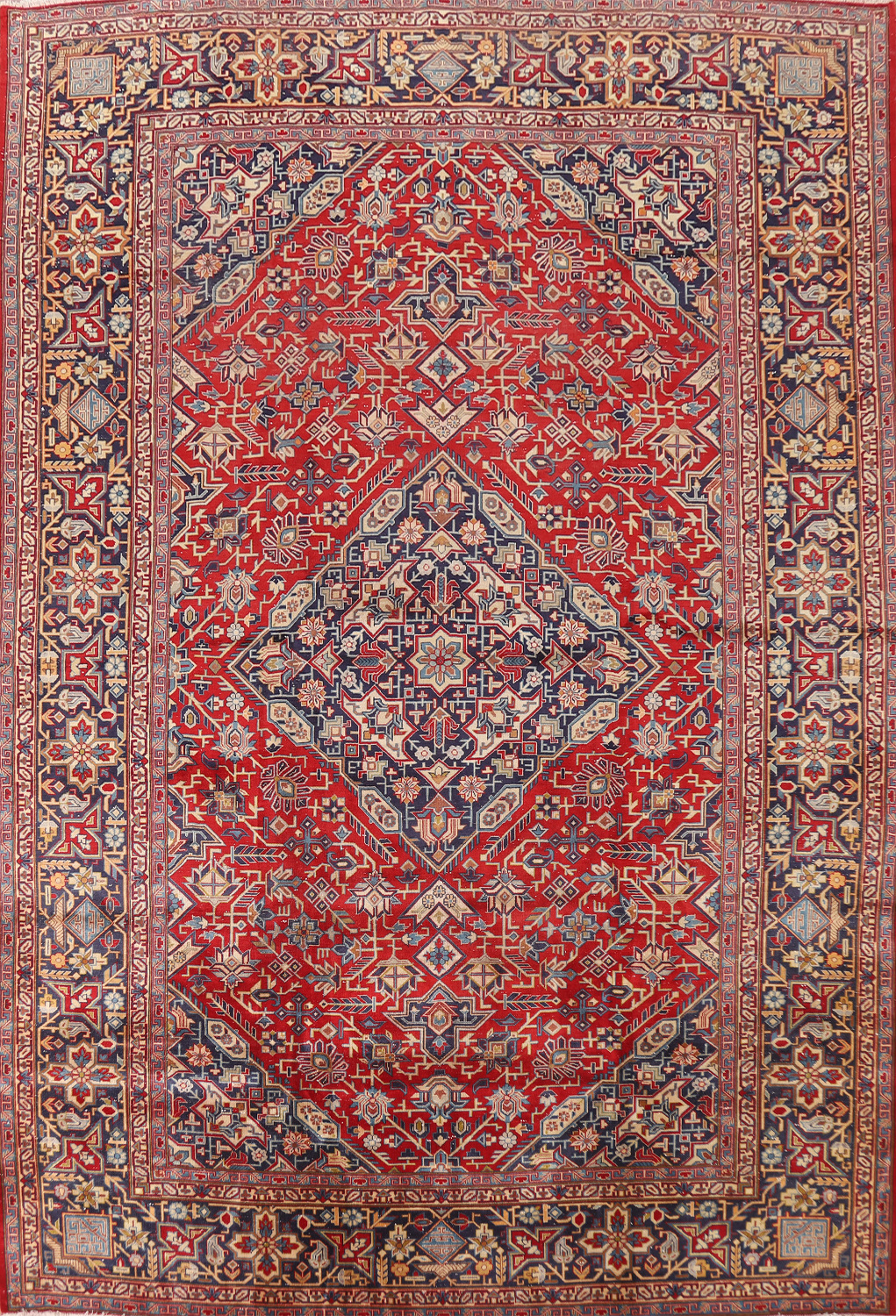 Red Geometric Tabriz Persian Large Rug 10x14
