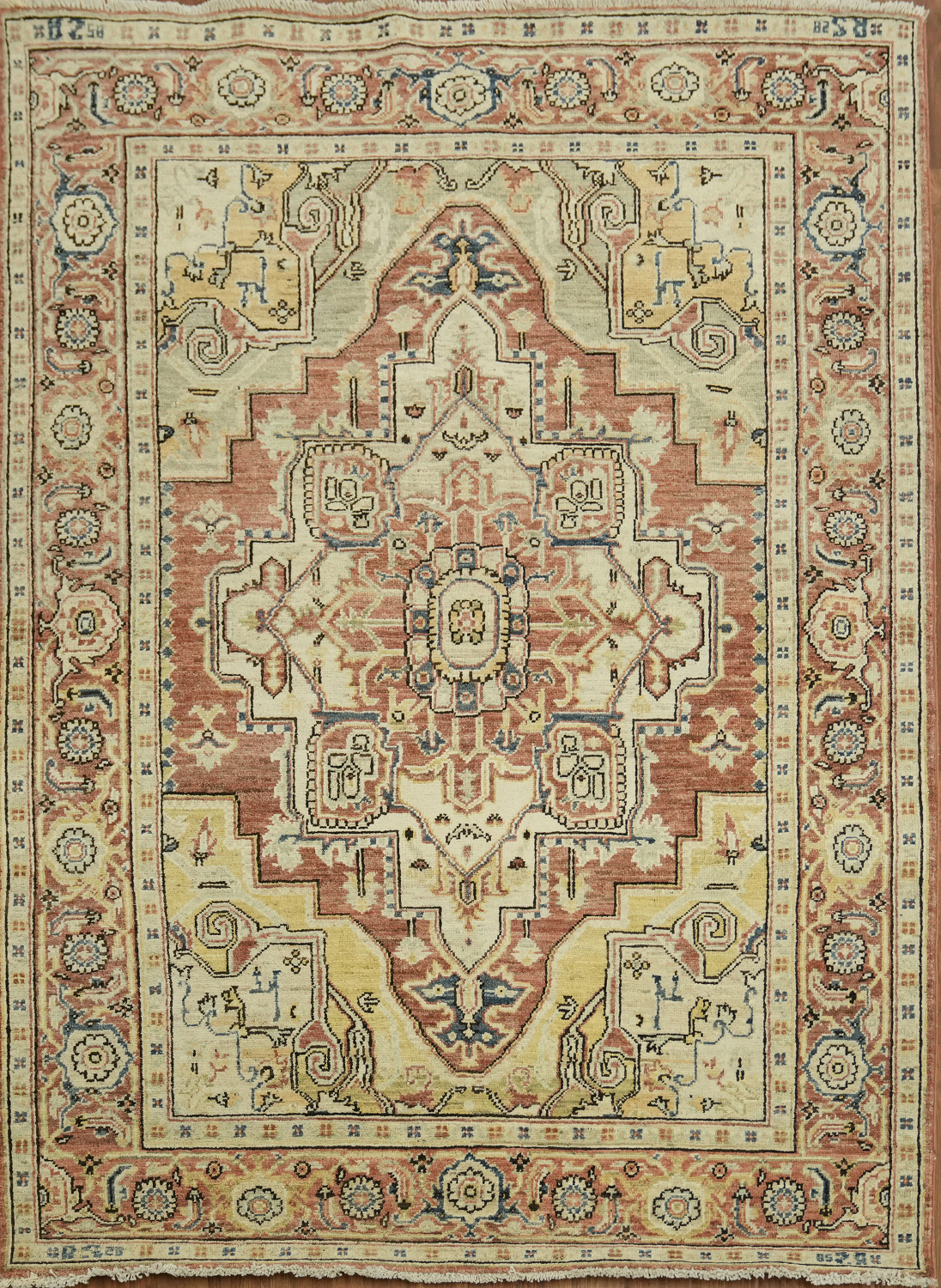 Geometric Wool Heriz Serapi Vegetable Dye Rug 5x7