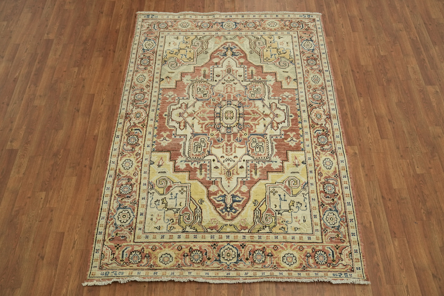 Geometric Wool Heriz Serapi Vegetable Dye Rug 5x7