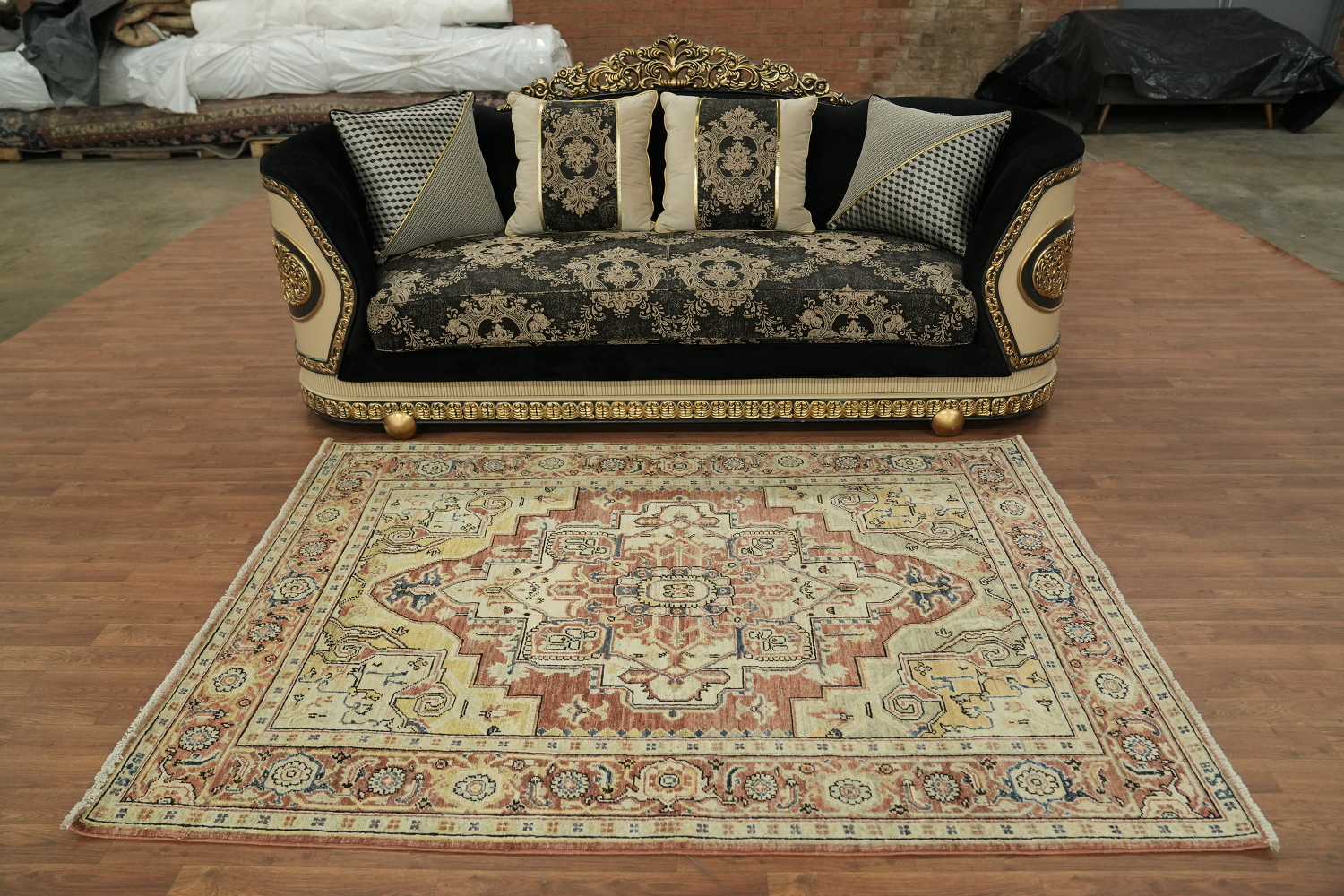 Geometric Wool Heriz Serapi Vegetable Dye Rug 5x7