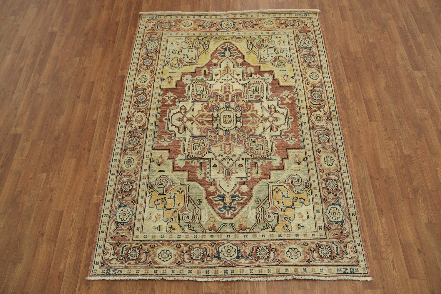 Geometric Wool Heriz Serapi Vegetable Dye Rug 5x7