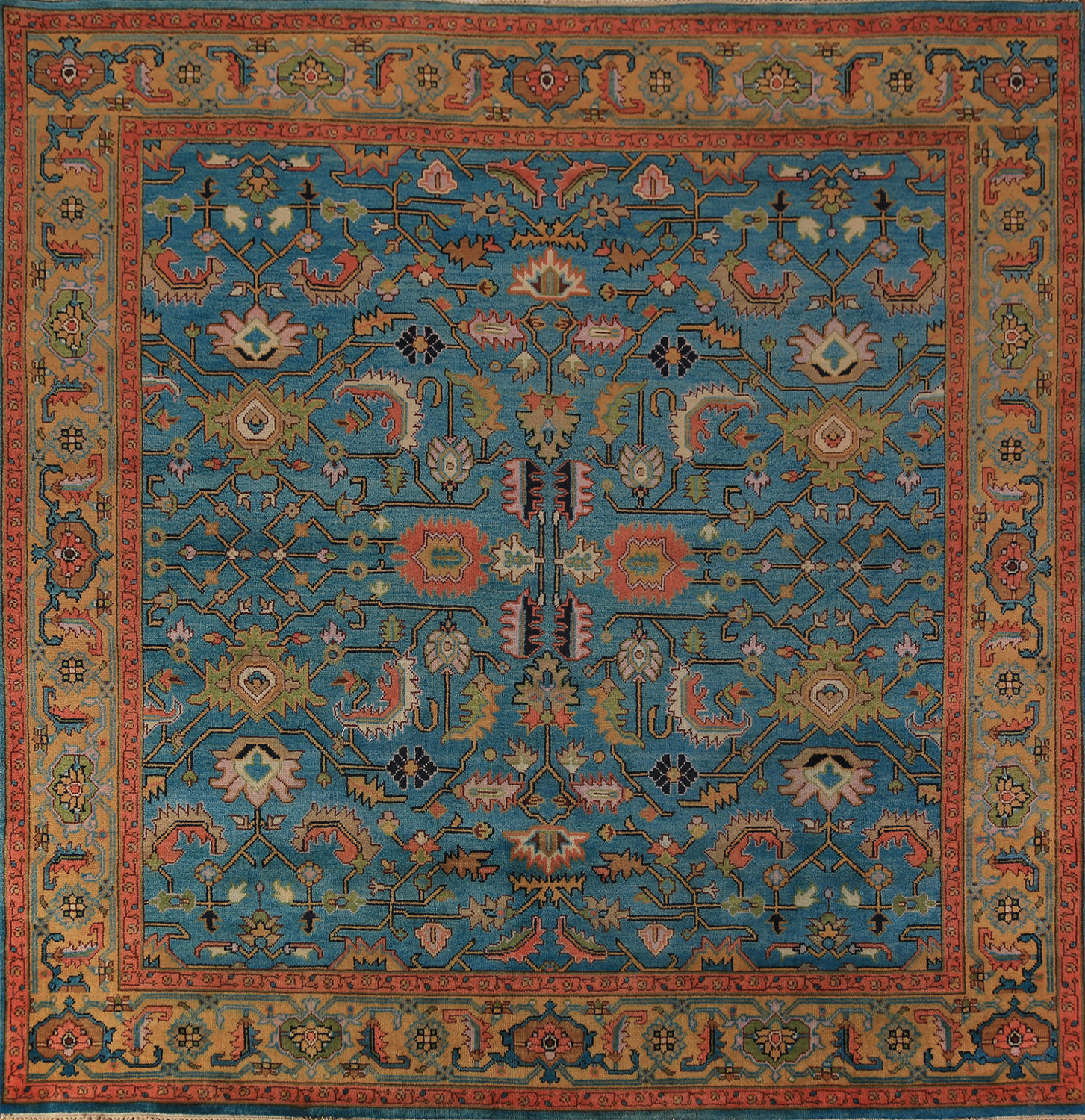 Handmade Blue Square Oushak Indian Area Rug 10x10