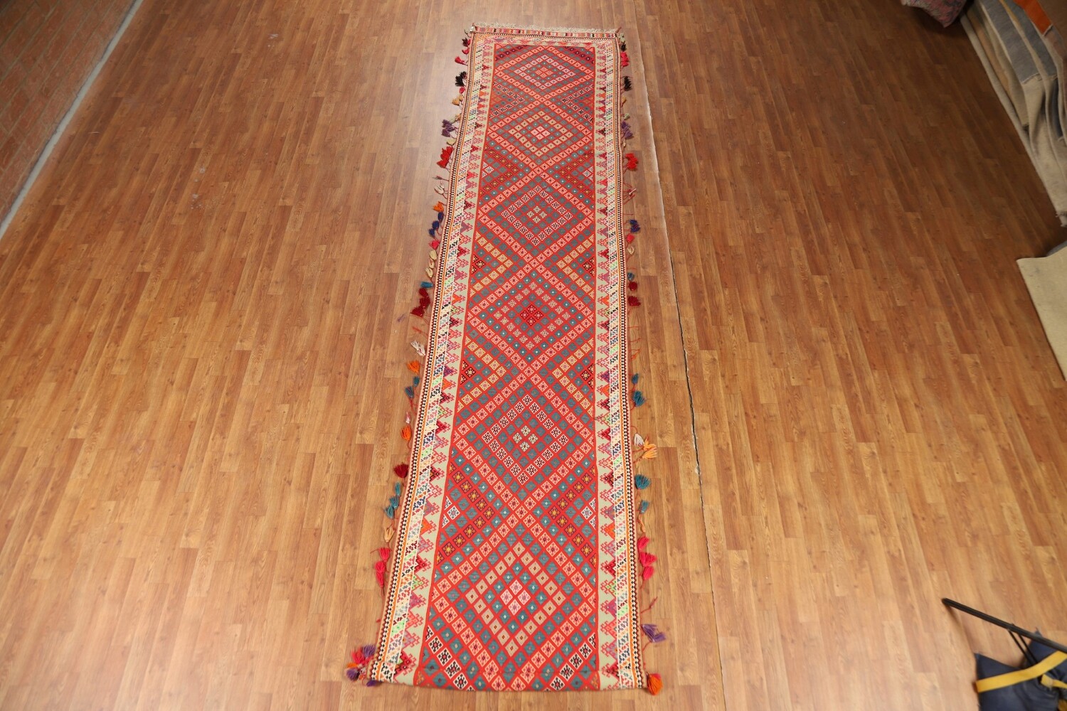 Pre-1900 Vegetable Dye Silk Kilim Persian Runner Rug 3x17