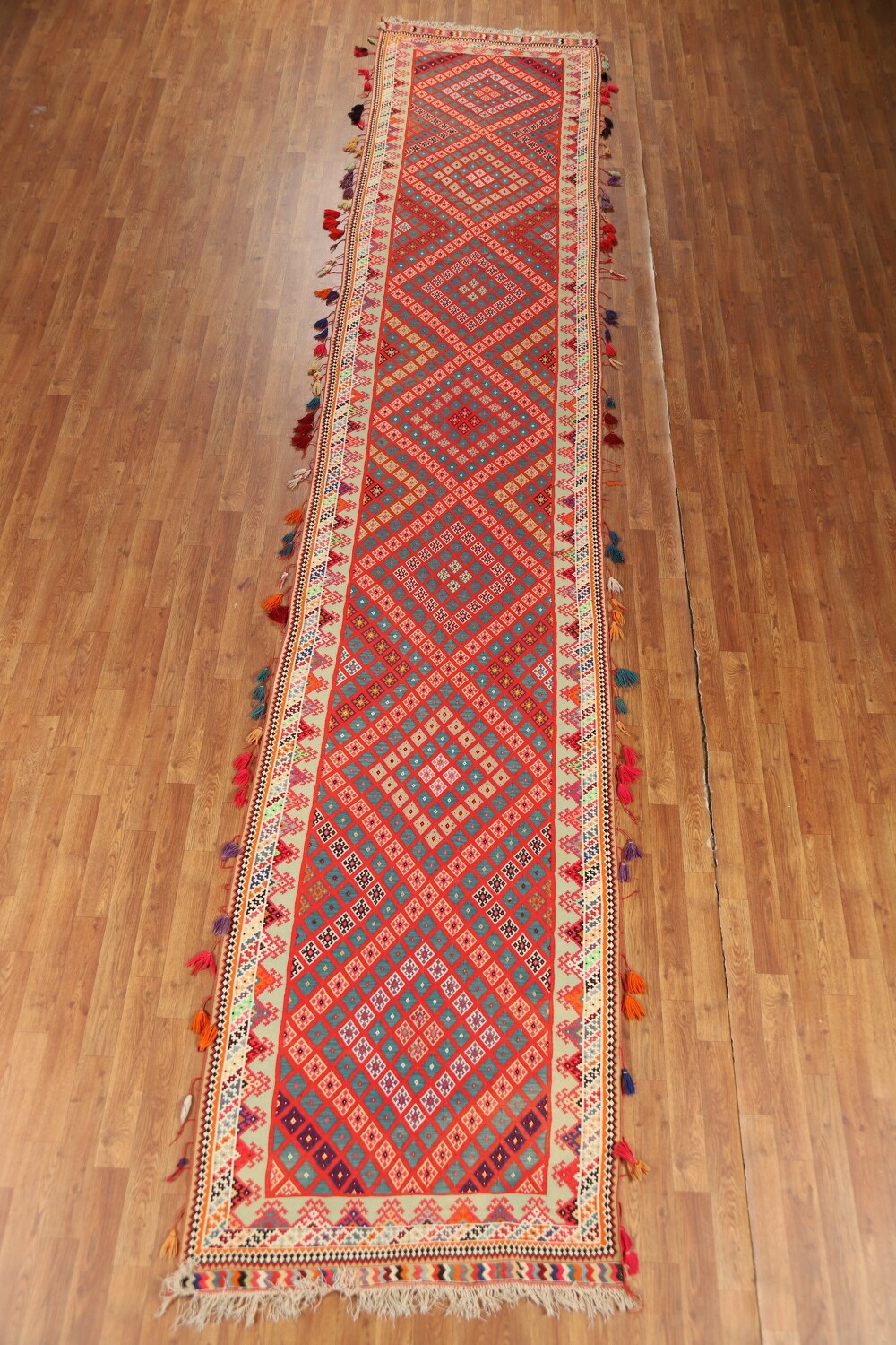 Pre-1900 Vegetable Dye Silk Kilim Persian Runner Rug 3x17