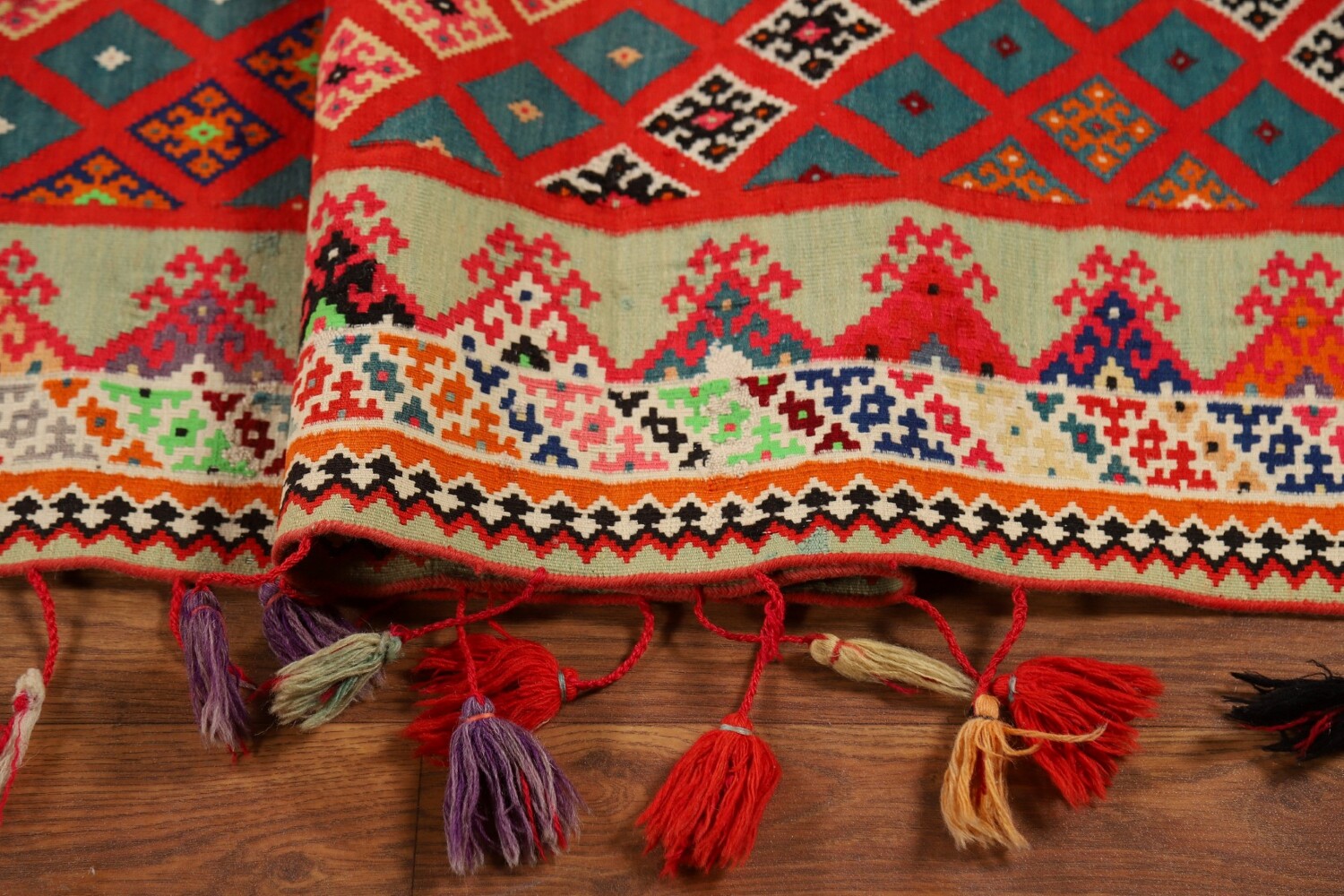 Pre-1900 Vegetable Dye Silk Kilim Persian Runner Rug 3x17