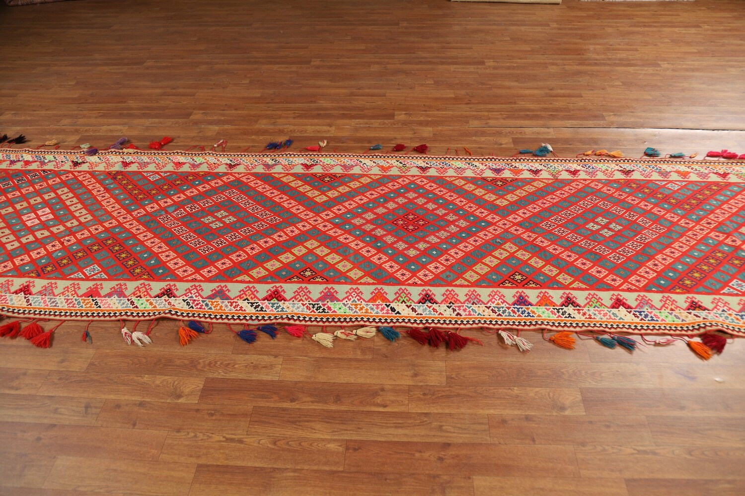 Pre-1900 Vegetable Dye Silk Kilim Persian Runner Rug 3x17