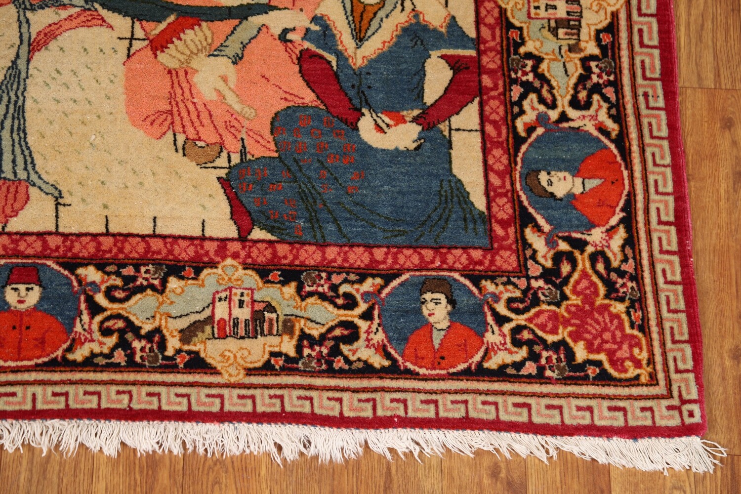 Pre-1900 Antique Wool Pictorial Kashan Persian Rug 4x7