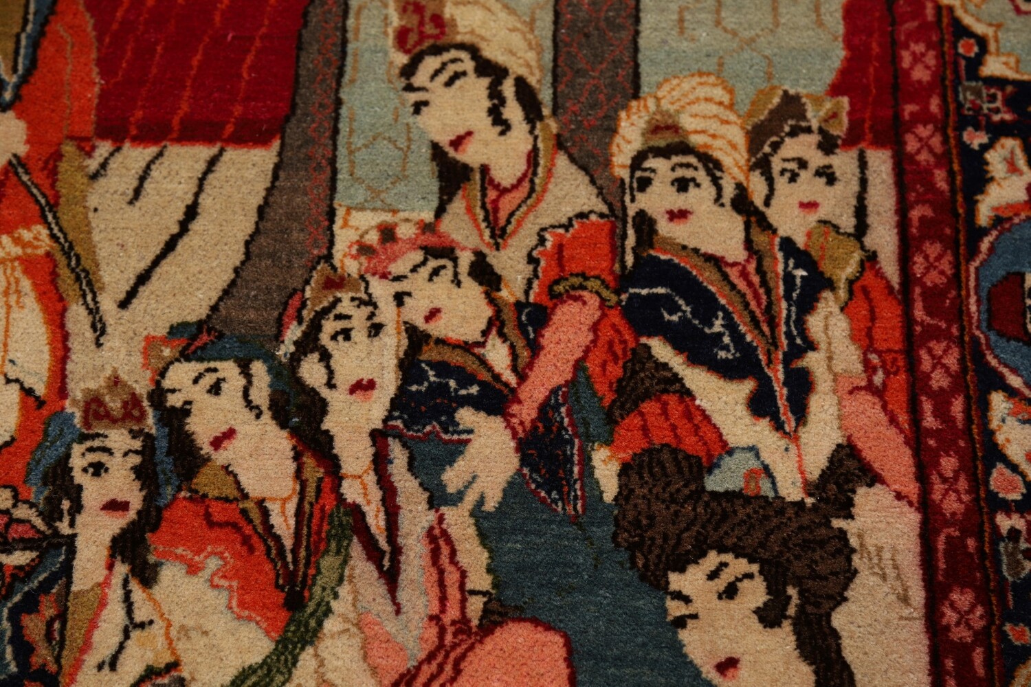 Pre-1900 Antique Wool Pictorial Kashan Persian Rug 4x7