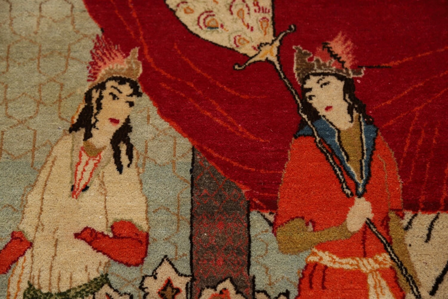 Pre-1900 Antique Wool Pictorial Kashan Persian Rug 4x7