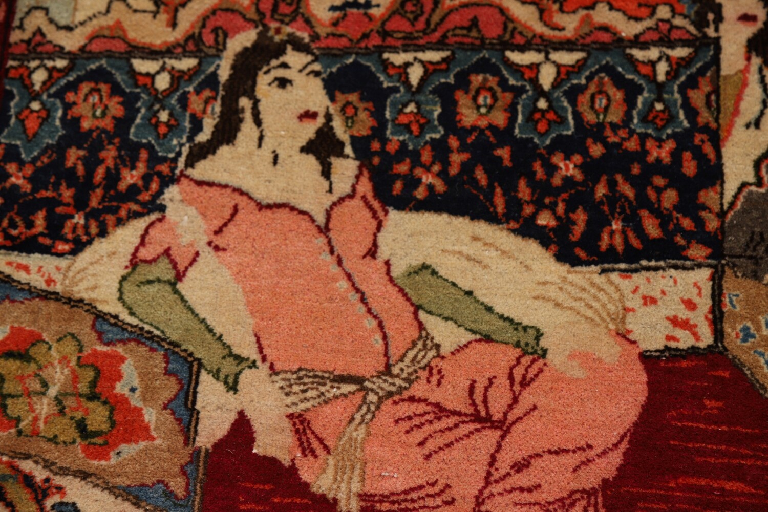 Pre-1900 Antique Wool Pictorial Kashan Persian Rug 4x7