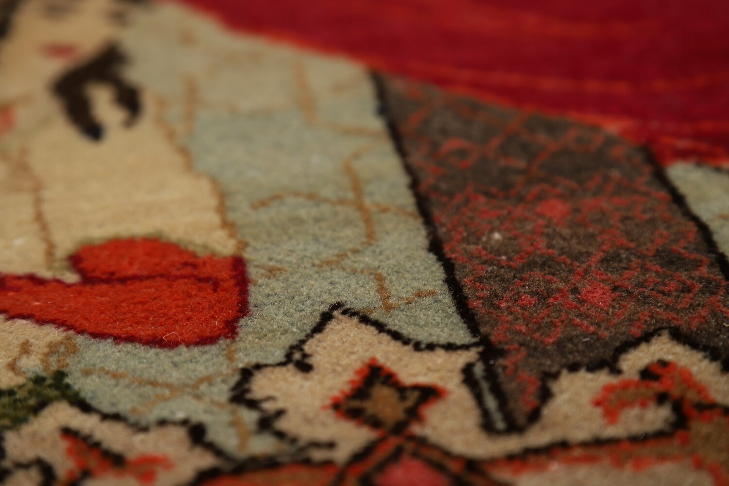 Pre-1900 Antique Wool Pictorial Kashan Persian Rug 4x7