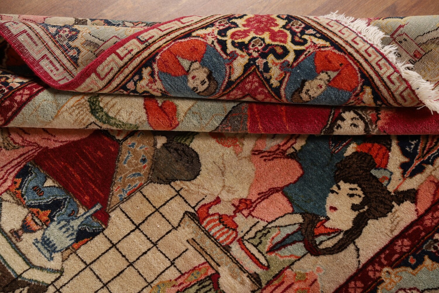 Pre-1900 Antique Wool Pictorial Kashan Persian Rug 4x7