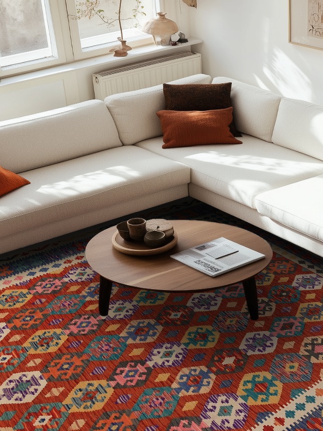 All-Over Geometric Wool Kilim Oriental Area Rug 8x12