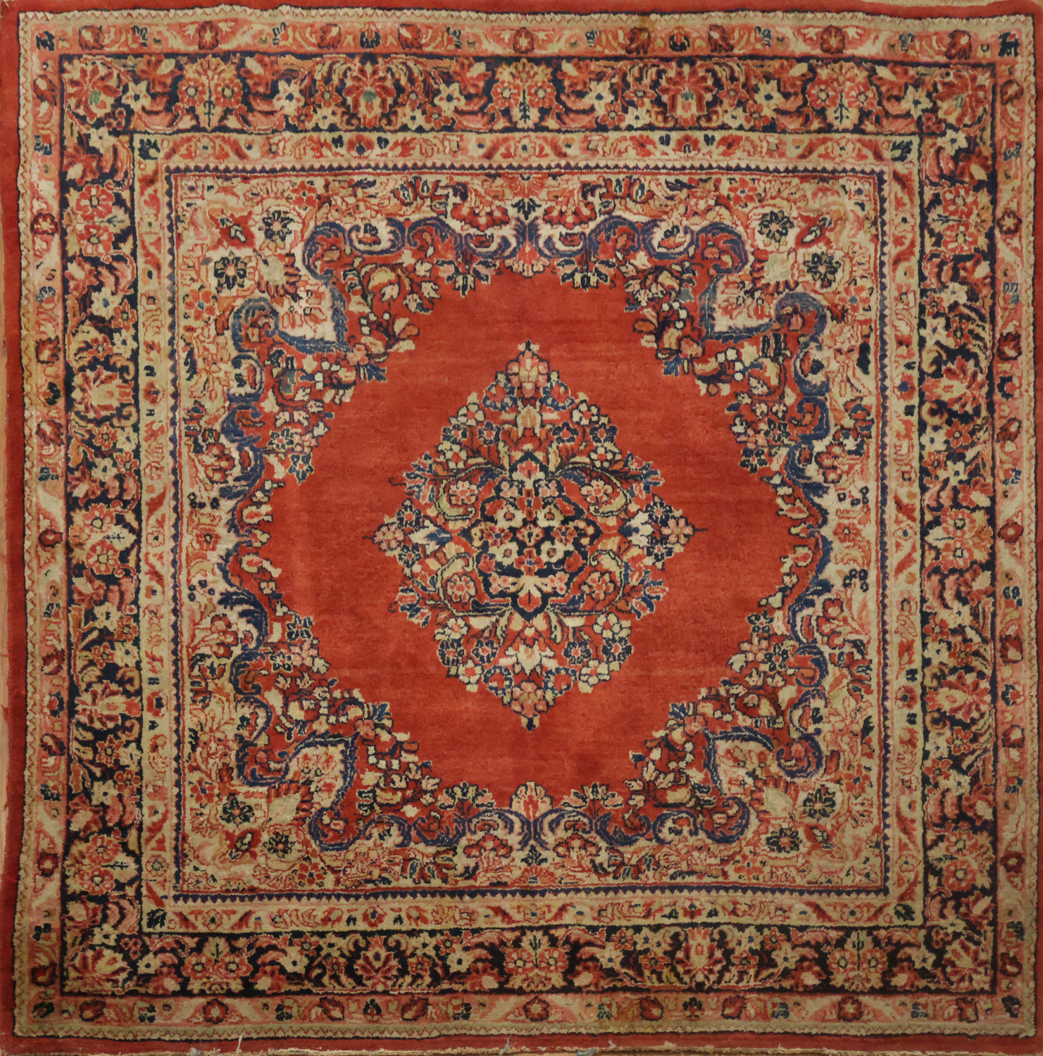 Orange Square Medallion Sarouk Persian Rug 5x5